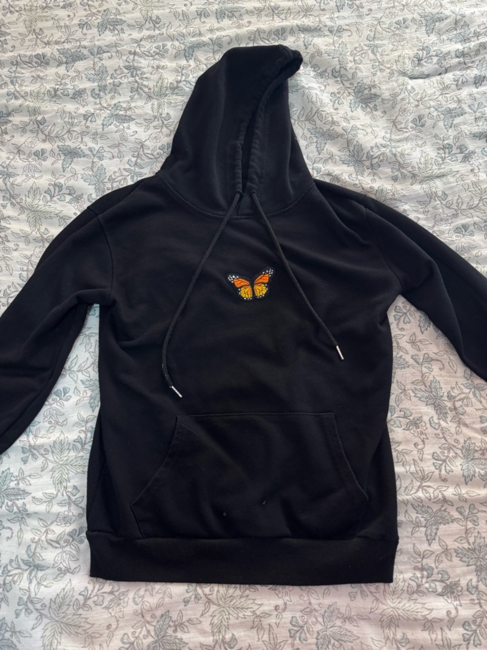 Black Hoodie with Orange Butterfly Embroidery